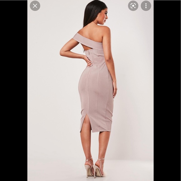 MISGUIDED premium Light Pink bandage one shoulder bodycon mini dress - Picture 2 of 10